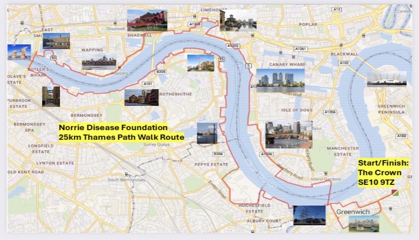 NDF 25km Thames Path Walk Route - Start/Finish: The Crown SE10 9TZ
